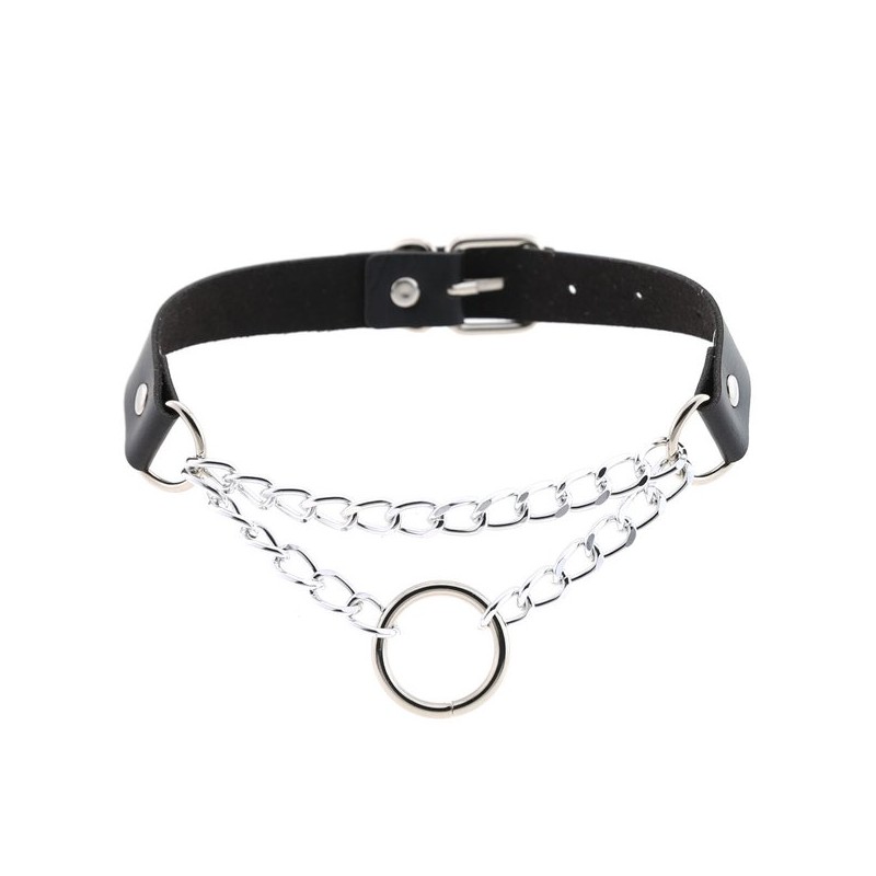 Choker O RING Collar O-ring SVART PU-läder Halsband Harness 