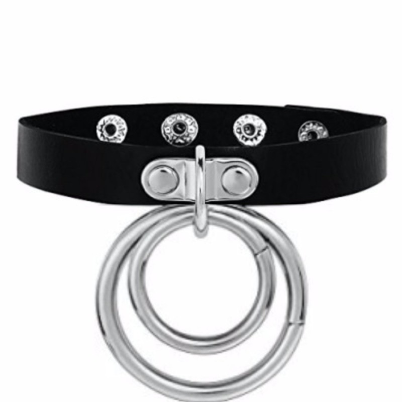 Choker O Ring OVERSIZE Svart PU Dubbel O-ring Halsband Harnesk
