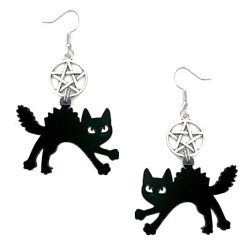 Örhängen Katt Black Cat Pentagram Wicca Pagan Halloween