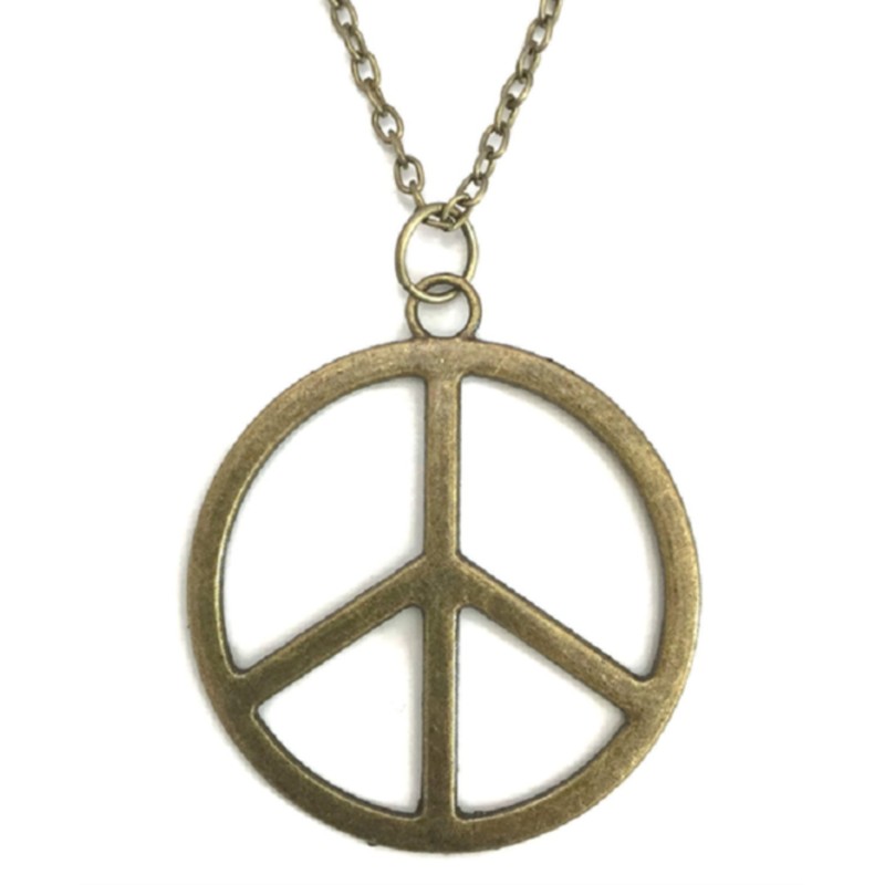 Halsband Peace Fredssymbol Brons LÅNG KEDJA Symbol