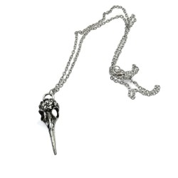 Halsband Kranium Fågel Silver Skull Raven Skelett