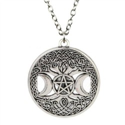 Halsband Pentagram Måne Wicca Pagan Triple Moon