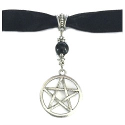 Choker Pentagram Onyx Sammet/velvet Wicca Pagan Halsband