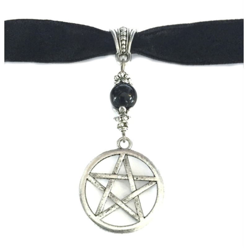 Choker Pentagram Onyx Sammet/velvet Wicca Pagan Halsband