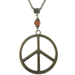 Halsband Peace Brons Bärnstensfärg XL Lång kedja Symbol