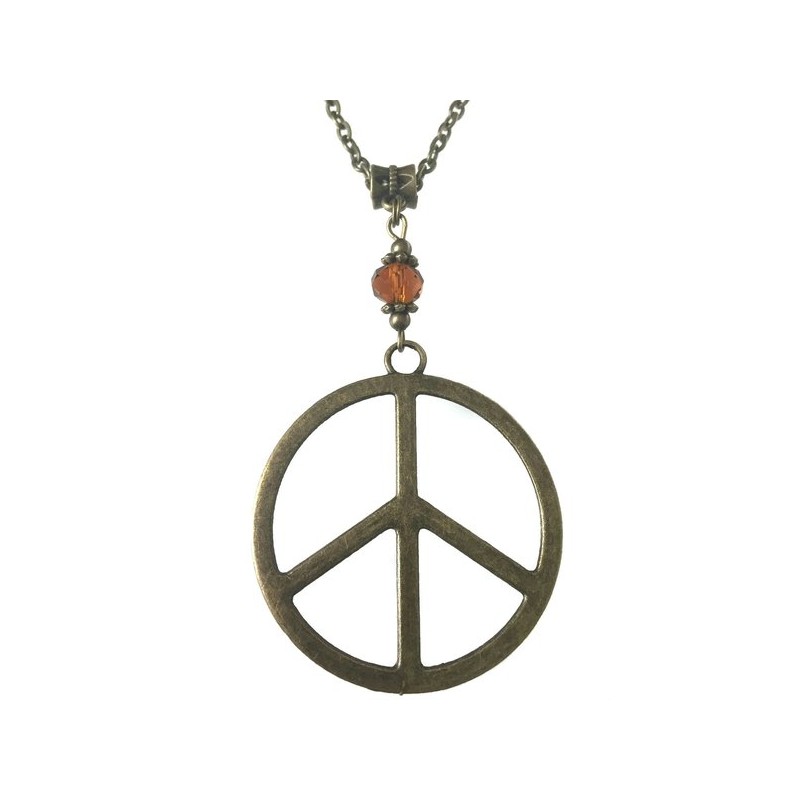 Halsband Peace Brons Bärnstensfärg XL Lång kedja Symbol