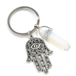 Nyckelring Opalit Hamsa Fatimas Hand Allseende Öga Symbol