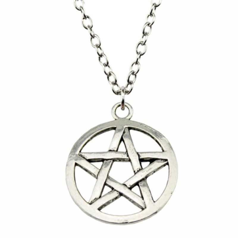 Halsband Pentagram Rostfri kedja Wicca Pagan