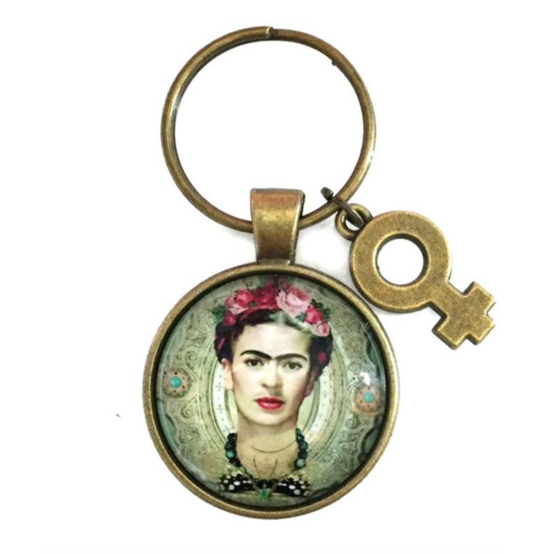 Nyckelring Frida Kahlo Feminist Feminism Ikon Symbol Bronsfärgad