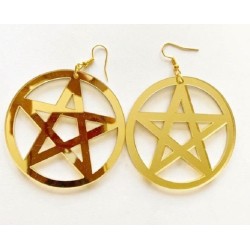 Örhängen Pentagram OVERSIZE Wicca Pagan Guld Pentacle Symbol