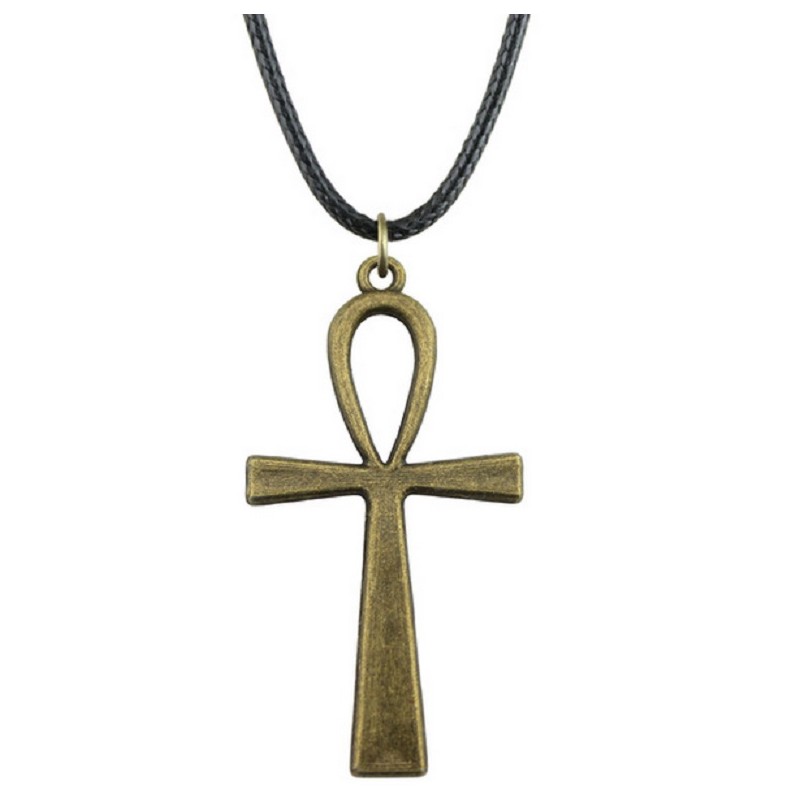 Halsband Ankh Egyptisk Symbol Kors Bronsfärgad metall Rem