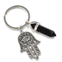 Nyckelring Onyx Hamsa Fatimas Hand Allseende Öga Symbol