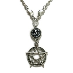 Halsband Pentagram måne - Wicca Pagan - Stjärnhimmel Halvmåne