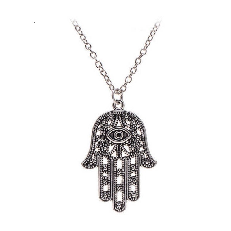 Halsband Hamsa Fatimas Hand Judisk Muslimsk Symbol Rostfri Kedja