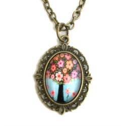 Halsband Livets Träd Tree Of Life Symbol - Rosa Blommor Brons