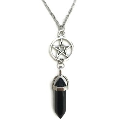 Halsband Onyx Pentagram Wicca Pagan New Age Kedja