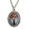 Halsband Livets Träd Tree Of Life Symbol - Rosa Blommor Silver
