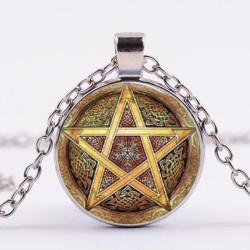 Halsband Pentagram Brun/Silver Wicca Pagan