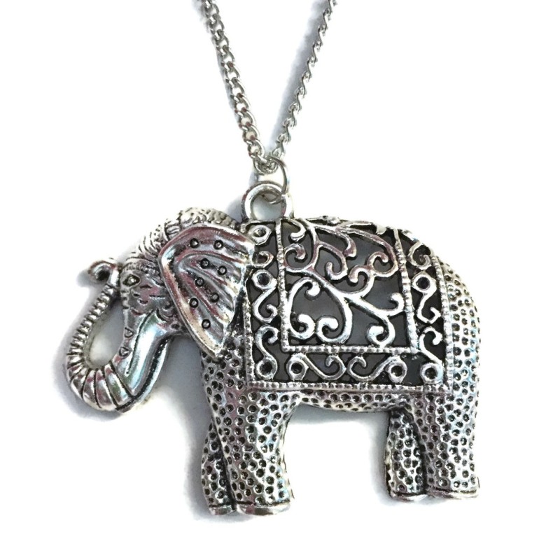 Halsband  Elefant i indisk stil  Antiksilver Rostfri Kedja