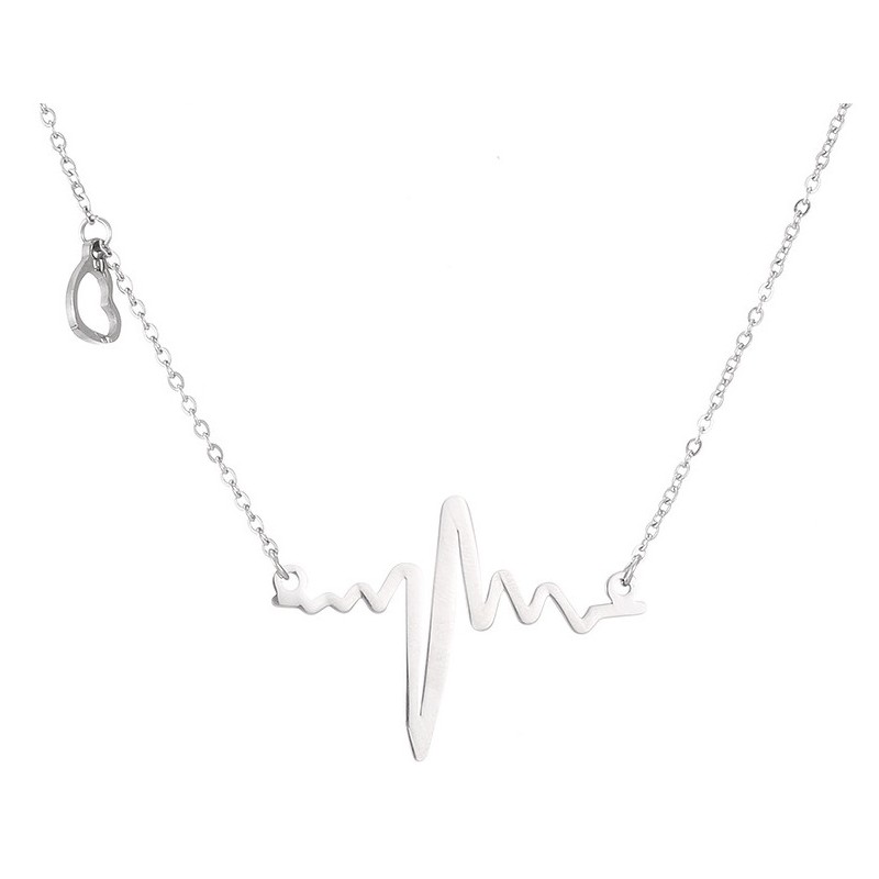 Halsband Hjärtslag Pulse EKG Heatbeat Hjärta Silver