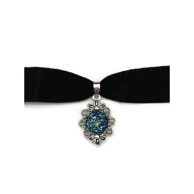 Choker Blå Glitter/Druz - Goth Rock - Velvet choker