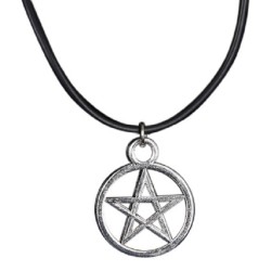 Halsband - Pentagram i tibetsilver - Rem - Wicca - 46 cm