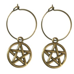 Örhängen Creoler Pentagram BRONS Symbol Wicca Pagan Hoop