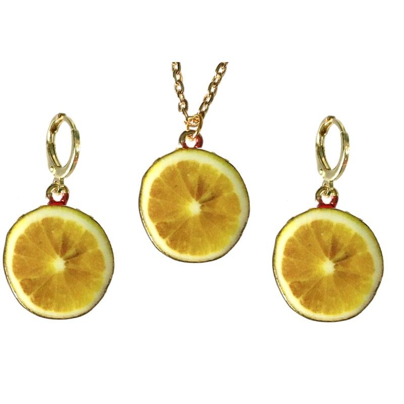 Halsband 3-delat set Örhängen Citron Lemon Citrusfrukt Fruit