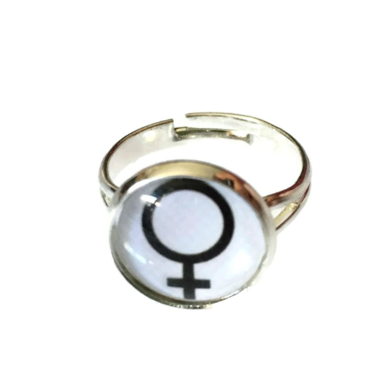 Ring Feminist Svart/Vit Feminism Kvinnosymbol Venus