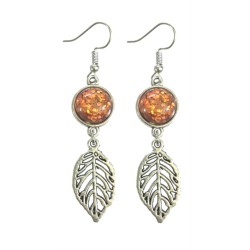 Örhängen Löv Leaf Blad Orange Glitter Boho Träd Rostfri Krok