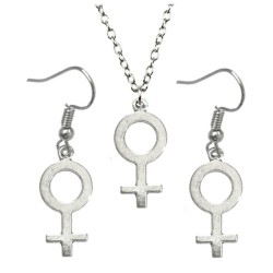 Set Örhängen Halsband Feminist Feminism Kvinnosymbol  3-delat