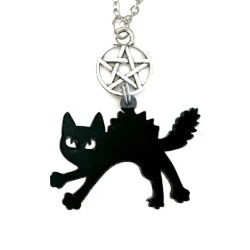 Halsband Katt Pentagram Black Cat Halloween Wicca Pagan