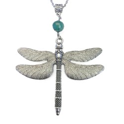 Halsband Trollslända XL Turkos Pärla Dragonfly Rostfri kedja