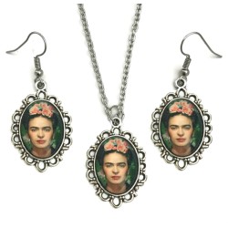 Halsband Frida Kahlo Örhängen 3-delat set Rostfri kedja/krokar