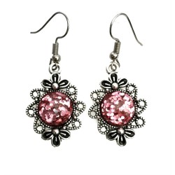 Örhängen Rosa glitter Gothic Viktoriansk Snirkel Rostfri Krok