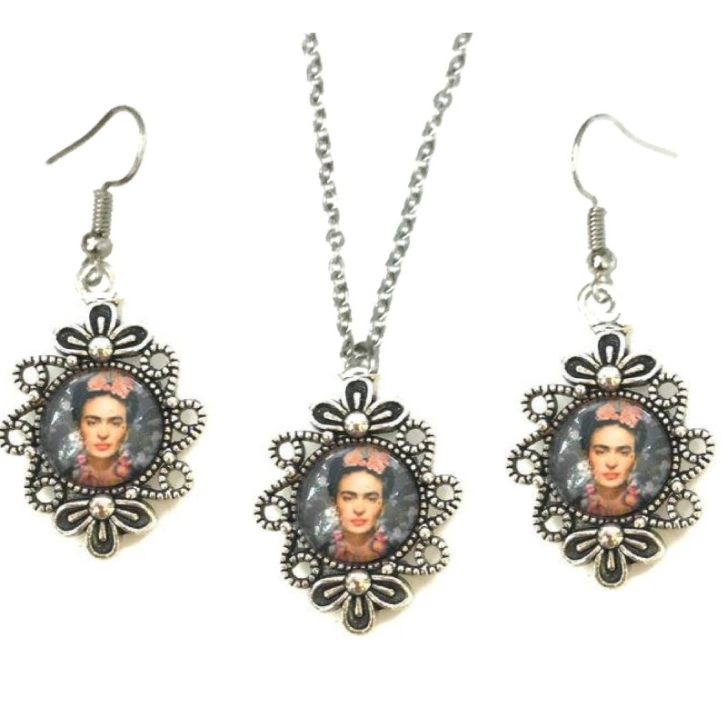 Halsband Örhängen 3-delat Frida Kahlo Feminist Symbol