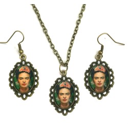 Halsband Frida Kahlo Örhängen 3-delat Set Brons