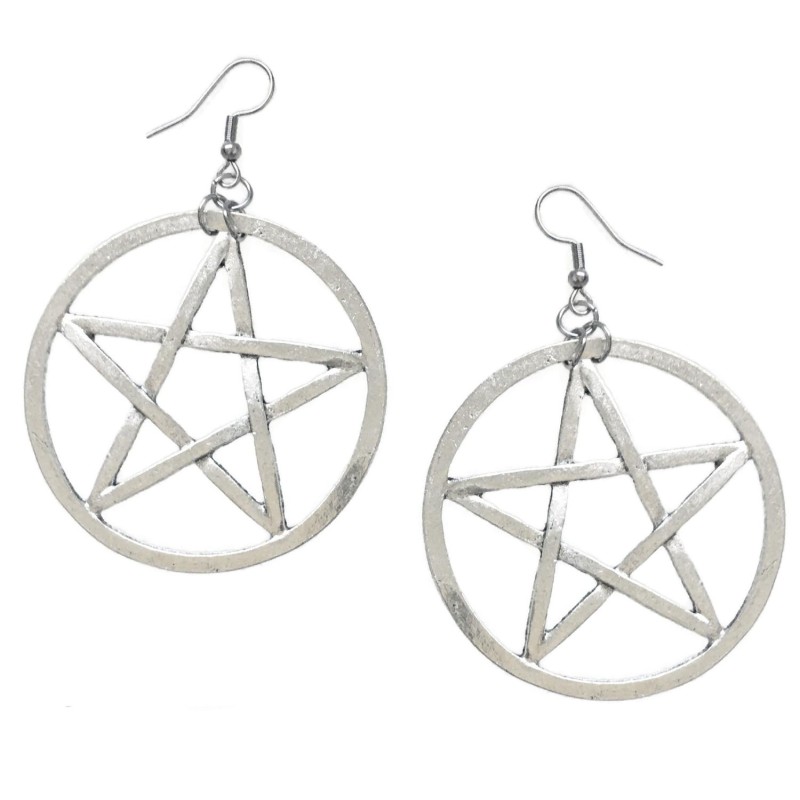 Örhängen Pentagram XL Stora Wicca Pagan Rostfri Krok