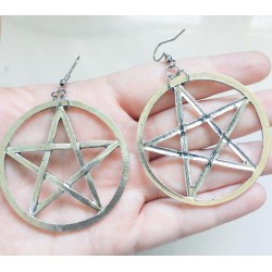 Örhängen Pentagram XL Stora Wicca Pagan Rostfri Krok