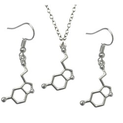 Set Örhängen Halsband Molekyl Serotonin Kemi 3-delat