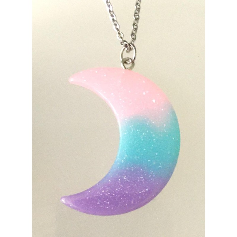 Halsband Måne Rosa/Blå/Lila Glitter Crescent Moon Rostfri Kedja 55