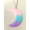 Halsband Måne Rosa/Blå/Lila Glitter Crescent Moon Rostfri Kedja 55