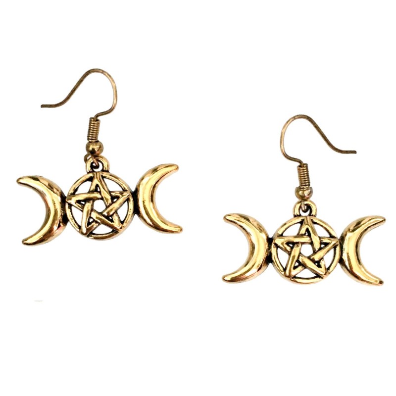 Örhängen Pentagram Triple Moon Antikguld Wicca Pagan 