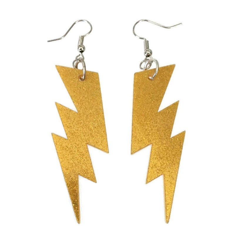 Örhängen Blixt Oversize Lightning Glitter Guld Flash Rostfri Krok