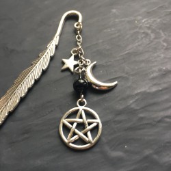 Bokmärke Pentagram Onyx Crescent Moon Stjärna Wicca Pagan