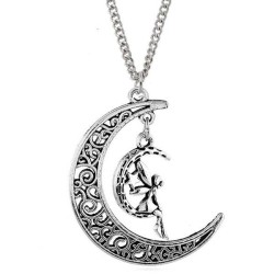 Halsband Älva Måne Crescent Moon Fairy Wicca Rostfri kedja