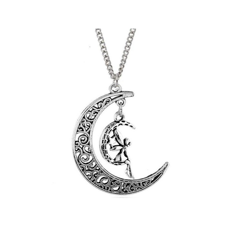 Halsband Älva Måne Crescent Moon Fairy Wicca Rostfri kedja