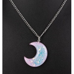 Halsband Måne Rosa Glitter Fantasy Crescent Moon Rostfritt