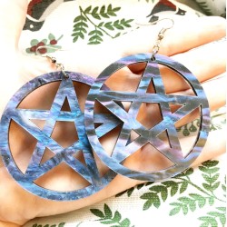 Örhängen Pentagram Galax Svart/Lila OVERSIZE Wicca Pagan Marmor