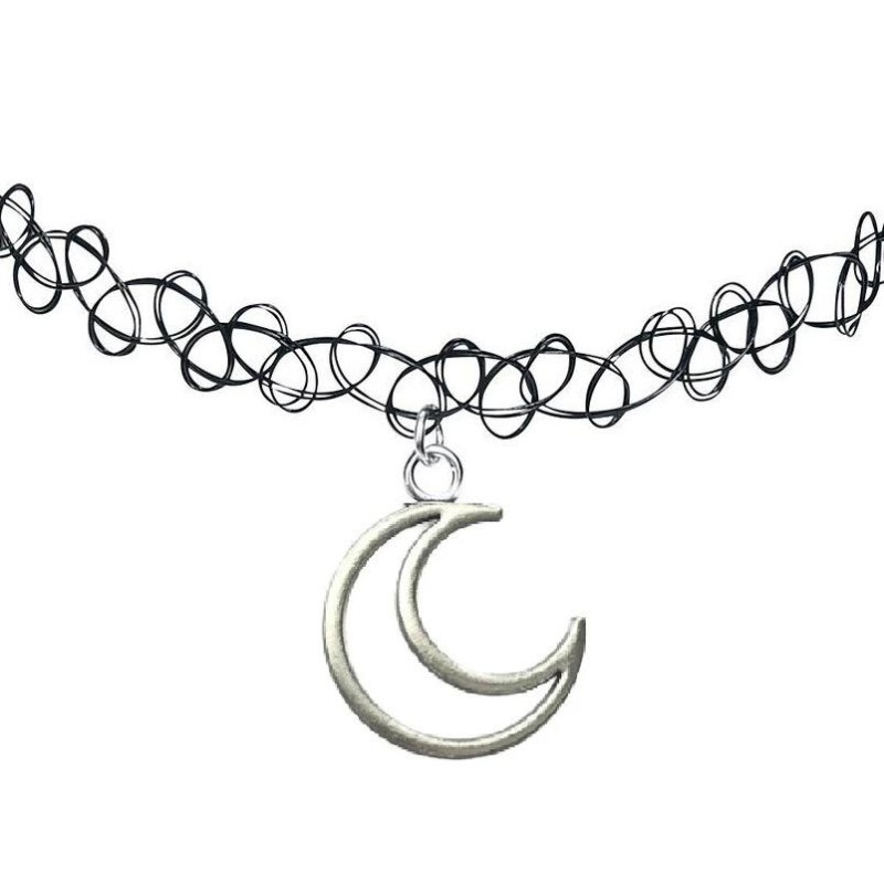 Choker Måne Crescent Moon  90-tals Svart Spets